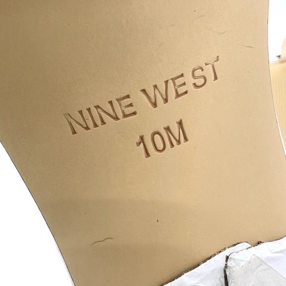 Nine West Size 10 Beige Nude Natural Tan Leather Block Heels Sandals Shoes - Picture 12 of 14